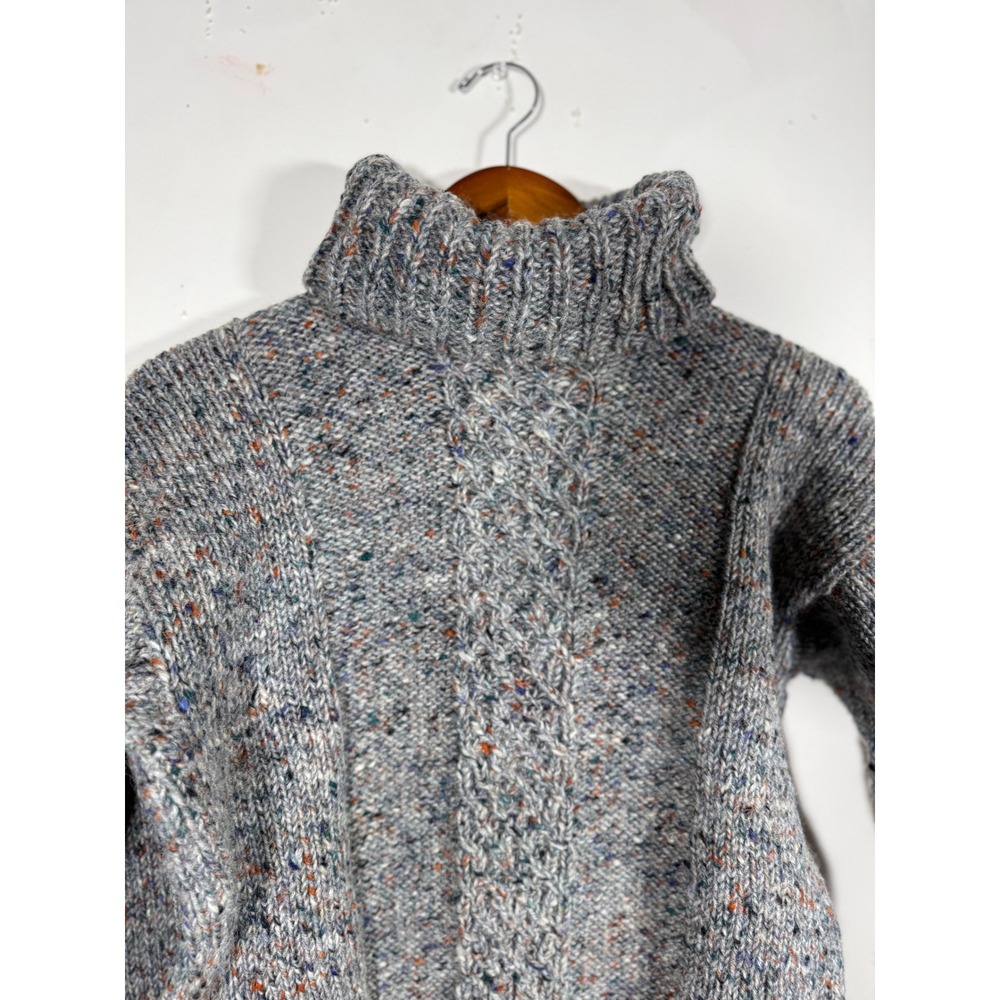 LL Bean Genuine Donegal Wool Turtleneck Sweater Grey Multi Ireland Vintage 38 - Picture 2 of 10